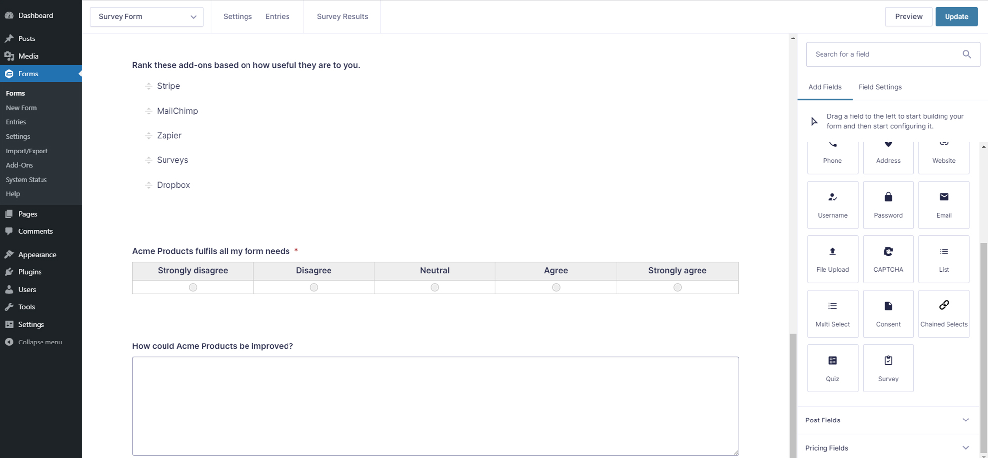 Editing Survey Form
