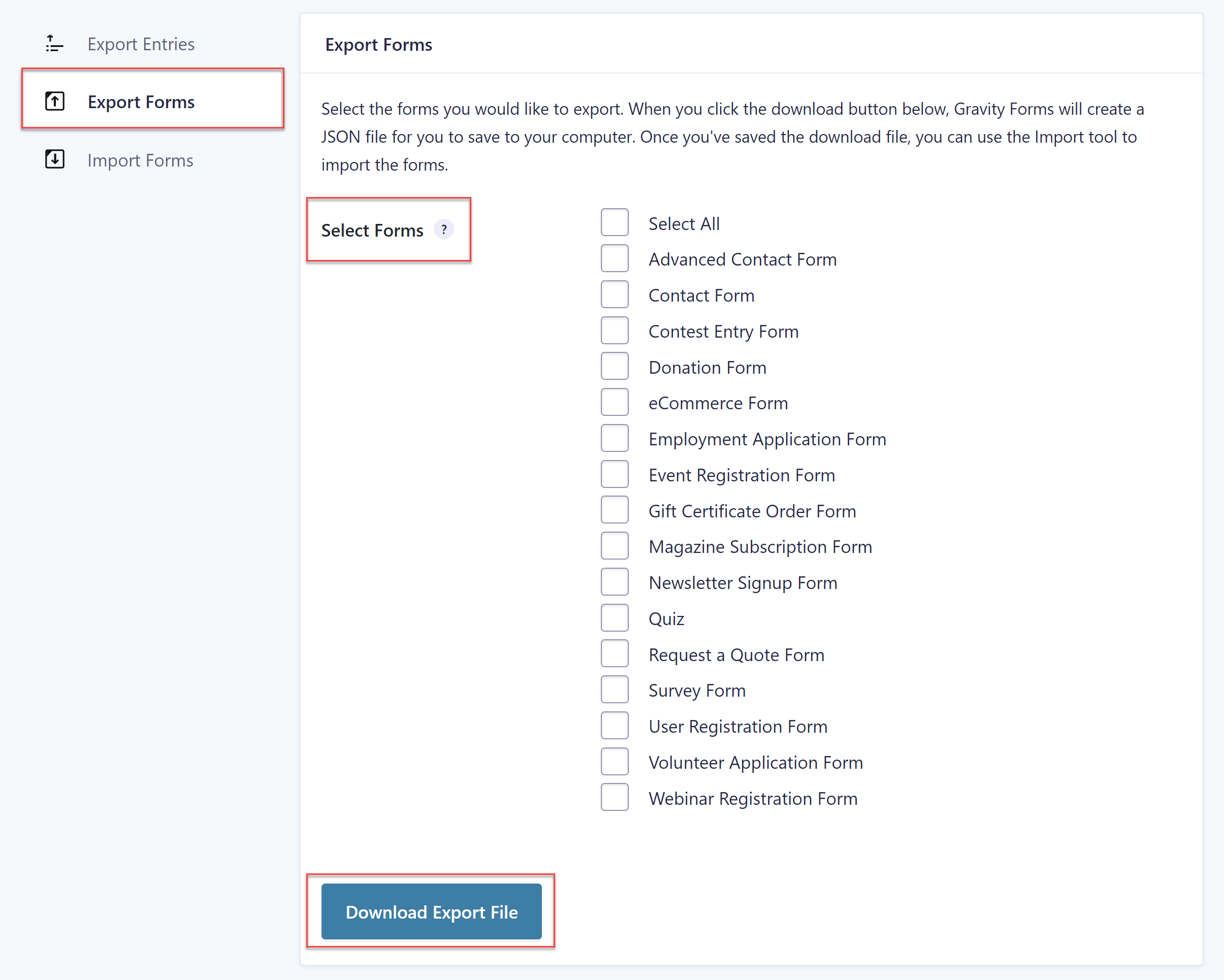 Export Forms