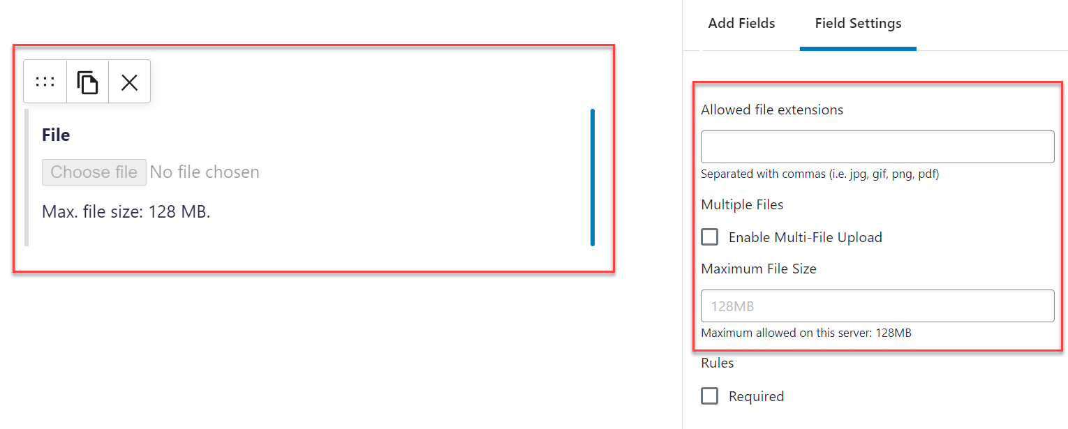 Gravity Forms Field Settings