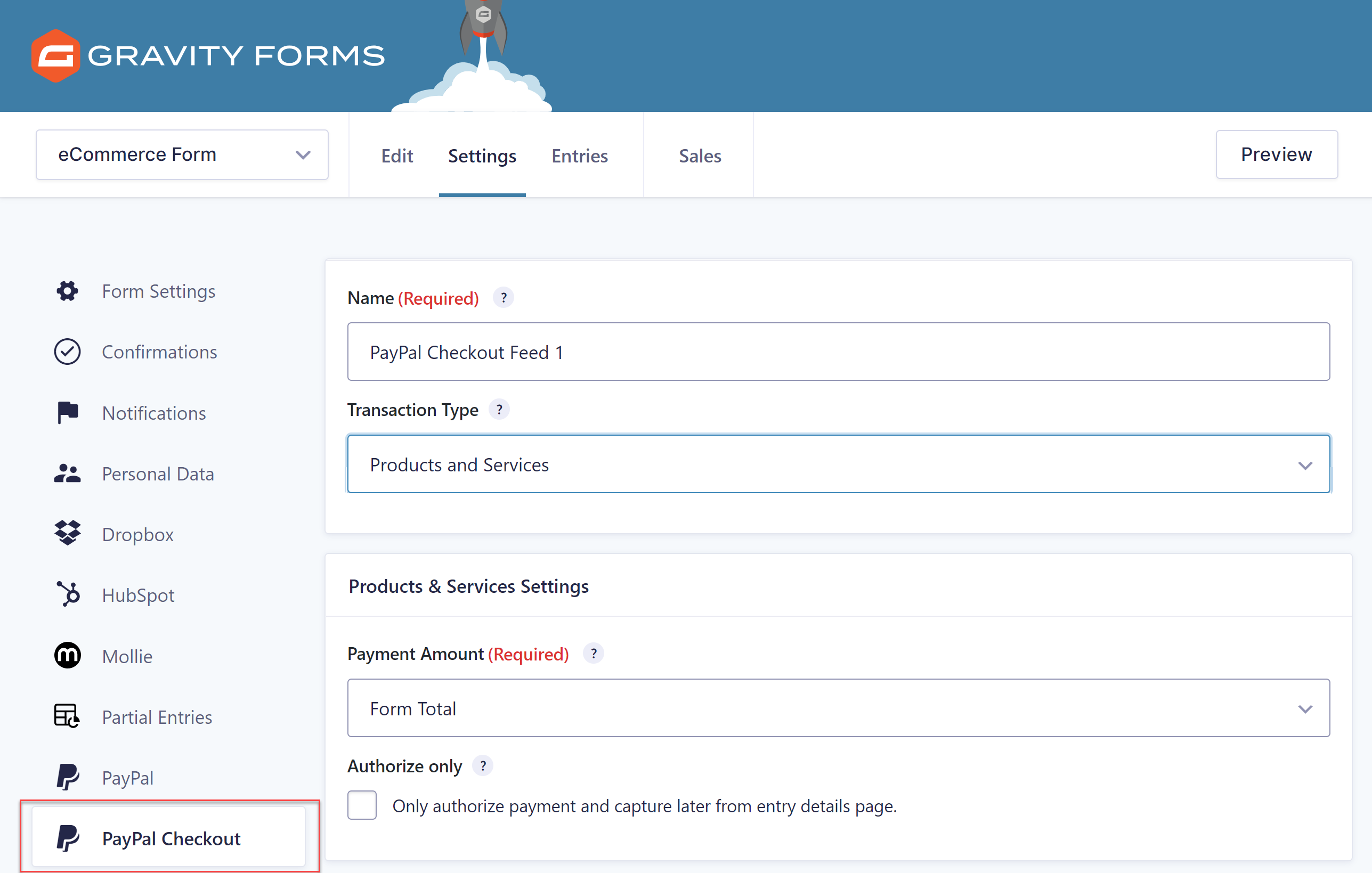 PayPal Checkout Feed