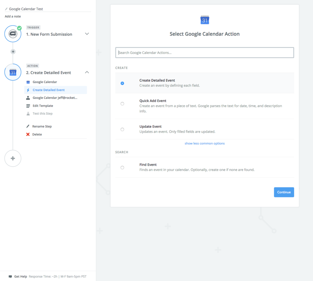 Google Calendar Action Step Screenshot