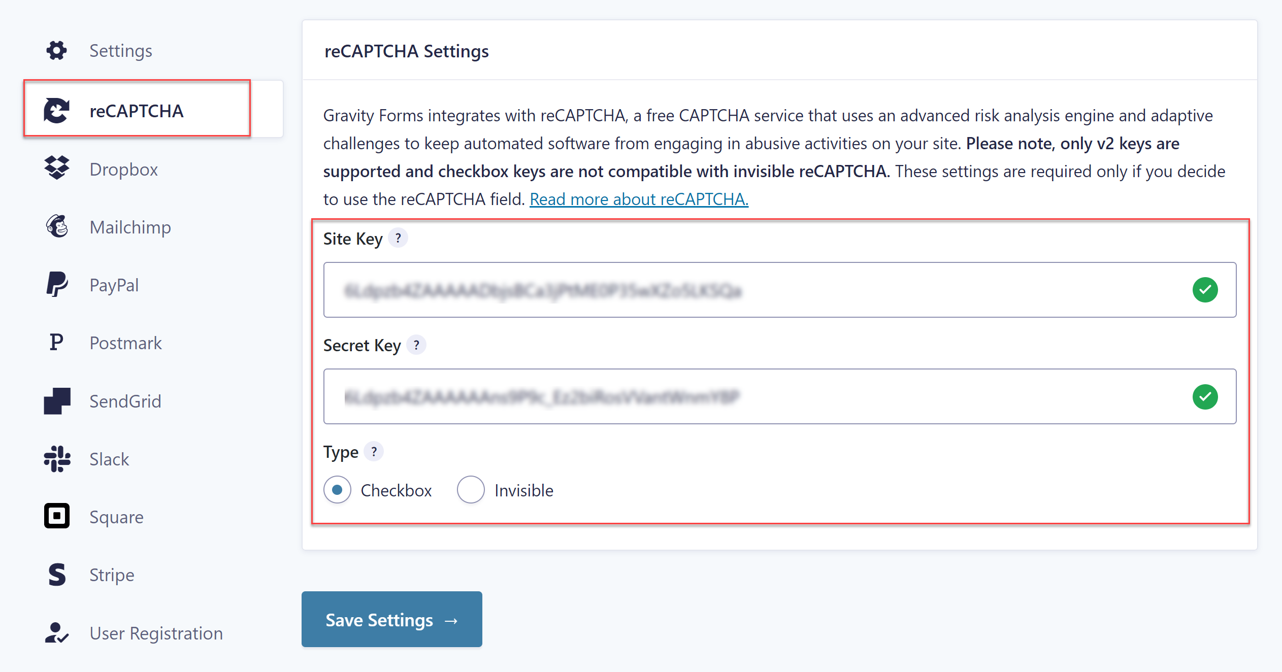 reCAPTCHA Settings